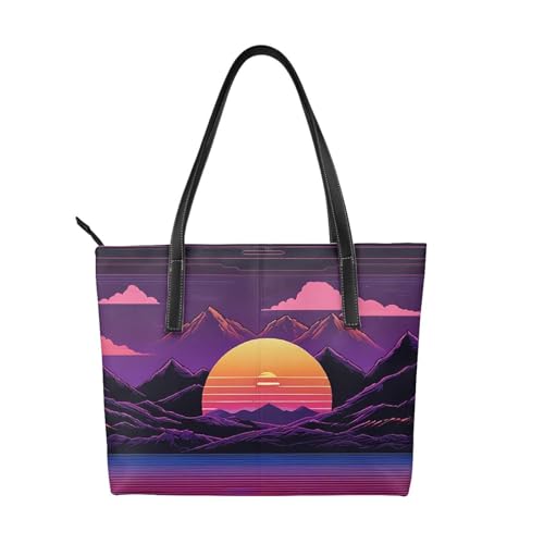 ZWLPNZZD Handtasche mit Retrowave Bilderdruck, hochwertiges PU-Leder, wasserdicht und langlebig, perfekt für Reisen, Arbeit und Freizeit, Schwarz, Einheitsgröße ZWLPNZZD Handtasche mit Retrowave Bilderdruck, hochwertiges PU-Leder, wasserdicht und langlebig, perfekt für Reisen, Arbeit und Freizeit, Schwarz, Einheitsgröße von ZWLPNZZD