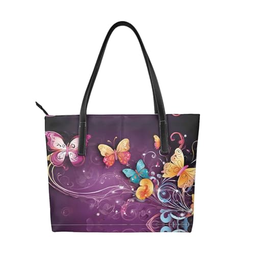 ZWLPNZZD Handtasche mit Schmetterlings-Aufdruck, hochwertiges PU-Leder, wasserdicht und langlebig, perfekt für Reisen, Arbeit und Freizeit, Schwarz, Einheitsgröße ZWLPNZZD Handtasche mit Schmetterlings-Aufdruck, hochwertiges PU-Leder, wasserdicht und langlebig, perfekt für Reisen, Arbeit und Freizeit, Schwarz, Einheitsgröße von ZWLPNZZD