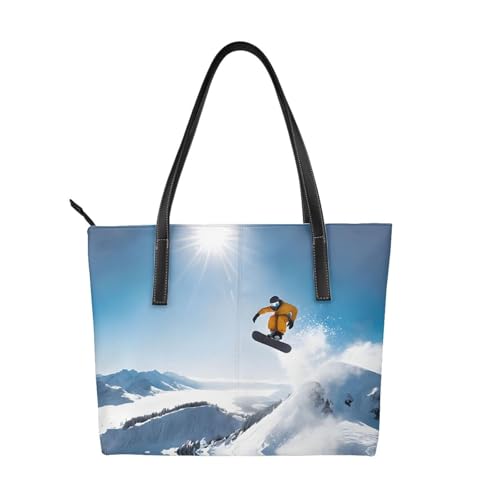 ZWLPNZZD Handtasche mit Snowboard-Druck, hochwertiges PU-Leder, wasserdicht und langlebig, perfekt für Reisen, Arbeit und Freizeit, Schwarz, Einheitsgröße von ZWLPNZZD