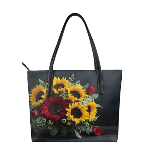ZWLPNZZD Handtasche mit Sonnenblumen- und Rosenmuster, hochwertiges PU-Leder, wasserdicht und langlebig, perfekt für Reisen, Arbeit und Freizeit, Schwarz, Einheitsgröße ZWLPNZZD Handtasche mit Sonnenblumen- und Rosenmuster, hochwertiges PU-Leder, wasserdicht und langlebig, perfekt für Reisen, Arbeit und Freizeit, Schwarz, Einheitsgröße von ZWLPNZZD