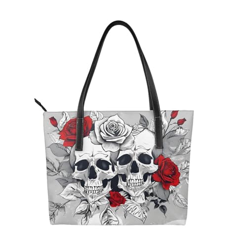 ZWLPNZZD Handtasche mit Totenkopf- und Blumendruck, hochwertiges PU-Leder, wasserdicht und langlebig, perfekt für Reisen, Arbeit und Freizeit, Schwarz, Einheitsgröße ZWLPNZZD Handtasche mit Totenkopf- und Blumendruck, hochwertiges PU-Leder, wasserdicht und langlebig, perfekt für Reisen, Arbeit und Freizeit, Schwarz, Einheitsgröße von ZWLPNZZD
