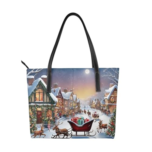 ZWLPNZZD Handtasche mit Weihnachtsdorfdruck, hochwertiges PU-Leder, wasserdicht und langlebig, perfekt für Reisen, Arbeit und Freizeit, Schwarz, Einheitsgröße ZWLPNZZD Handtasche mit Weihnachtsdorfdruck, hochwertiges PU-Leder, wasserdicht und langlebig, perfekt für Reisen, Arbeit und Freizeit, Schwarz, Einheitsgröße von ZWLPNZZD