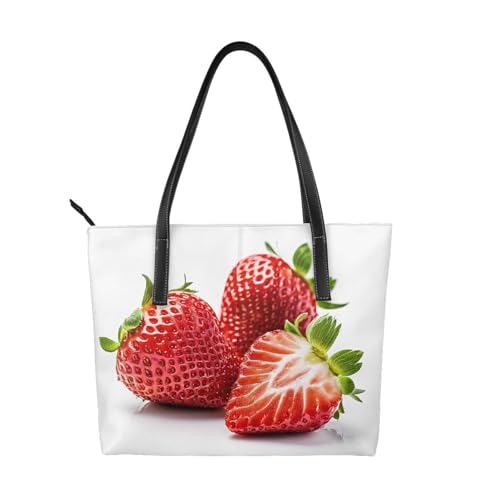 ZWLPNZZD Handtasche mit frischem Erdbeerdruck, hochwertiges PU-Leder, wasserdicht und langlebig, perfekt für Reisen, Arbeit und Freizeit, Schwarz, Einheitsgröße ZWLPNZZD Handtasche mit frischem Erdbeerdruck, hochwertiges PU-Leder, wasserdicht und langlebig, perfekt für Reisen, Arbeit und Freizeit, Schwarz, Einheitsgröße von ZWLPNZZD