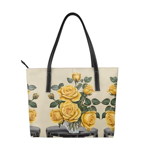 ZWLPNZZD Handtasche mit gelbem Rosenmuster, hochwertiges PU-Leder, wasserdicht und langlebig, perfekt für Reisen, Arbeit und Freizeit, Schwarz, Einheitsgröße ZWLPNZZD Handtasche mit gelbem Rosenmuster, hochwertiges PU-Leder, wasserdicht und langlebig, perfekt für Reisen, Arbeit und Freizeit, Schwarz, Einheitsgröße von ZWLPNZZD