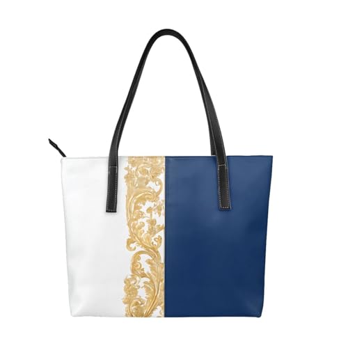 ZWLPNZZD Handtasche mit goldfarbenem, blau-weißem Druck, hochwertiges PU-Leder, wasserdicht und langlebig, perfekt für Reisen, Arbeit und Freizeit, Schwarz, Einheitsgröße ZWLPNZZD Handtasche mit goldfarbenem, blau-weißem Druck, hochwertiges PU-Leder, wasserdicht und langlebig, perfekt für Reisen, Arbeit und Freizeit, Schwarz, Einheitsgröße von ZWLPNZZD