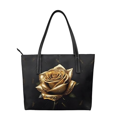 ZWLPNZZD Handtasche mit goldfarbenem Rosenmuster, hochwertiges PU-Leder, wasserdicht und langlebig, perfekt für Reisen, Arbeit und Freizeit, Schwarz, Einheitsgröße ZWLPNZZD Handtasche mit goldfarbenem Rosenmuster, hochwertiges PU-Leder, wasserdicht und langlebig, perfekt für Reisen, Arbeit und Freizeit, Schwarz, Einheitsgröße von ZWLPNZZD