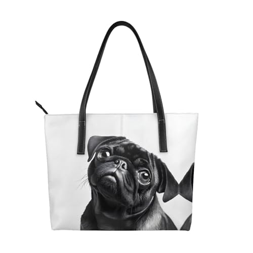 ZWLPNZZD Handtasche mit niedlichem Mops-Motiv, hochwertiges PU-Leder, wasserdicht und langlebig, perfekt für Reisen, Arbeit und Freizeit, Schwarz, Einheitsgröße ZWLPNZZD Handtasche mit niedlichem Mops-Motiv, hochwertiges PU-Leder, wasserdicht und langlebig, perfekt für Reisen, Arbeit und Freizeit, Schwarz, Einheitsgröße von ZWLPNZZD