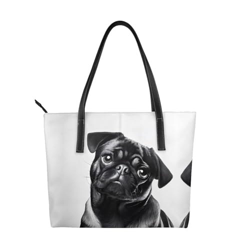ZWLPNZZD Handtasche mit niedlichem Mops-Motiv, hochwertiges PU-Leder, wasserdicht und langlebig, perfekt für Reisen, Arbeit und Freizeit, Schwarz, Einheitsgröße ZWLPNZZD Handtasche mit niedlichem Mops-Motiv, hochwertiges PU-Leder, wasserdicht und langlebig, perfekt für Reisen, Arbeit und Freizeit, Schwarz, Einheitsgröße von ZWLPNZZD