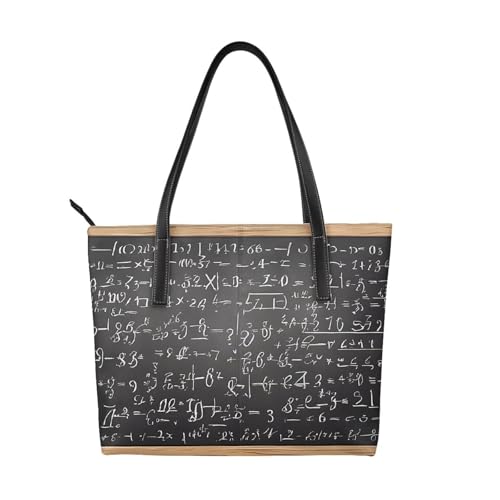 ZWLPNZZD Schulhandtasche mit Mathematikdruck, hochwertiges PU-Leder, wasserdicht und langlebig, perfekt für Reisen, Arbeit und Freizeit, Schwarz, Einheitsgröße von ZWLPNZZD