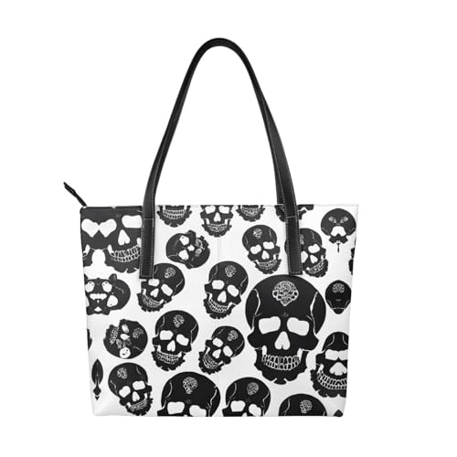 ZWLPNZZD Schwarze Handtasche mit Totenkopf-Druck, hochwertiges PU-Leder, wasserdicht und langlebig, perfekt für Reisen, Arbeit und Freizeit, Schwarz, Einheitsgröße ZWLPNZZD Schwarze Handtasche mit Totenkopf-Druck, hochwertiges PU-Leder, wasserdicht und langlebig, perfekt für Reisen, Arbeit und Freizeit, Schwarz, Einheitsgröße von ZWLPNZZD