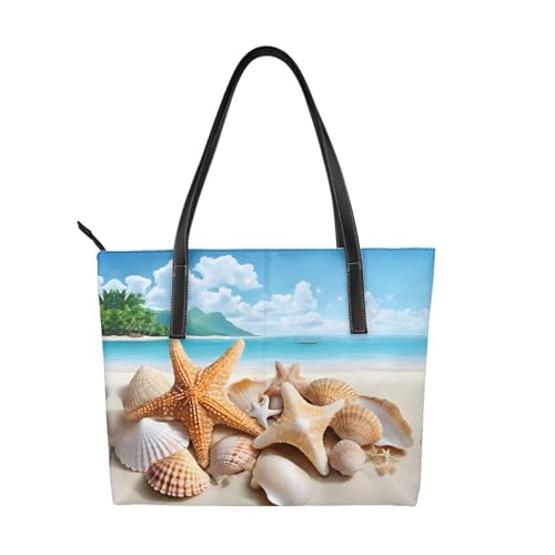 ZWLPNZZD Seashell Handtasche mit Stranddruck, hochwertiges PU-Leder, wasserdicht und langlebig, perfekt für Reisen, Arbeit und Freizeit, Schwarz, Einheitsgröße ZWLPNZZD Seashell Handtasche mit Stranddruck, hochwertiges PU-Leder, wasserdicht und langlebig, perfekt für Reisen, Arbeit und Freizeit, Schwarz, Einheitsgröße von ZWLPNZZD