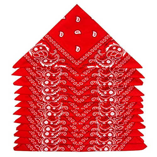 ZWOOS Bandanas für Herren und Damen, 12er-Pack Paisley Kopftuch, Neuheit Cowboy Halstücher für Modekoordinate (Rot) von ZWOOS