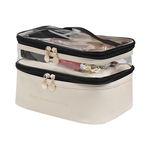 Mehrzweck-Kosmetik-Organisationstasche, stilvolle Make-up-Aufbewahrungstasche mit mehreren Fächern für den professionellen Heimgebrauch, vielseitiger Beauty-Organizer, beige, Einheitsgröße von ZWTPGKRD