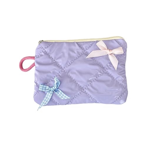 Pearlescents Aufbewahrungstasche mit Schleife, dekoriert, Mehrzweck-Make-up-Toiletry Organizer, tragbare Reise-Kosmetiktasche, Polyester-Organizer-Tasche, hellviolett, Einheitsgröße von ZWTPGKRD