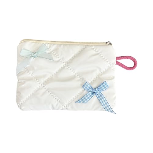 Pearlescents Aufbewahrungstasche mit Schleife, dekoriert, Mehrzweck-Make-up-Toiletry Organizer, tragbare Reise-Kosmetiktasche, Polyester-Organizer-Tasche, weiß, Einheitsgröße von ZWTPGKRD