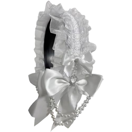 Stylischer Haarreif mit Perlen und Schleife, auffälliger Kopfschmuck aus Spitze für Make-up, lässiger Kopfschmuck von ZWTPGKRD