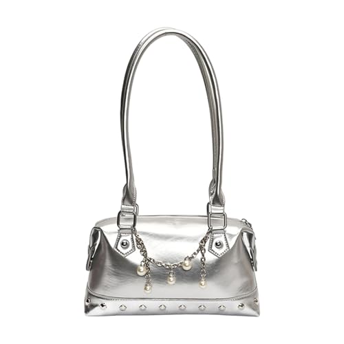 ZWTPGKRD 2025 Trendy Nieten Schultertasche Große Kapazität PU Leder für Frauen Unterarmtasche für Reisen Arbeit und Partys, silber, As shown in the picture (error 1-766cm) von ZWTPGKRD