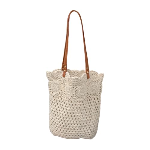 ZWTPGKRD Damen-Umhängetasche, gehäkelt, großes Fassungsvermögen, handgewebte Achseltasche, modische Strandtasche, Urlaubs-Geldbörse für Reisen, beige, As shown in the picture (error 1-1429cm) von ZWTPGKRD