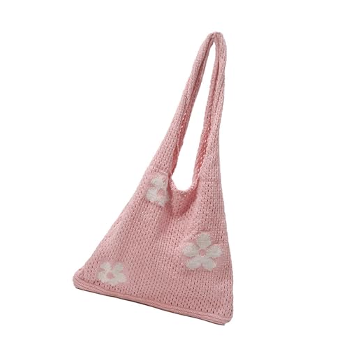 ZWTPGKRD Gewebte Schultertasche mit Blumenmuster für Damen, leicht, atmungsaktiv, Netzstoff, Strandtasche, lässig, Outdoor, Unterarmtasche, rose, As shown in the picture (error 1-874cm) von ZWTPGKRD
