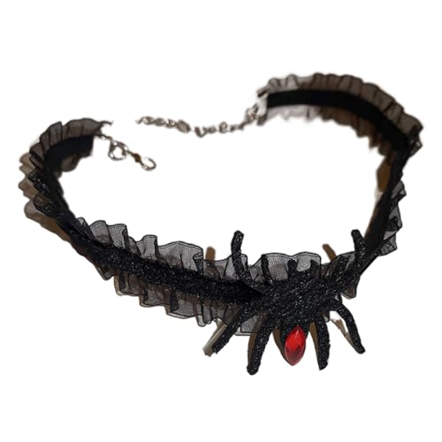 ZWTPGKRD Halloween-Halsreif für Damen und Mädchen, elegantes schwarzes Spitzen-Choker, coole Spinnen-Halsband, Halskette, Schmuck für Damen, Einheitsgröße, Mesh + Legierung, Kein Edelstein von ZWTPGKRD