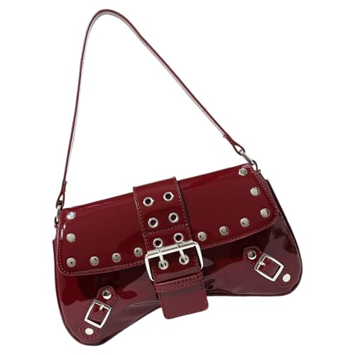 ZWTPGKRD Modische Umhängetasche für Damen, PU-Leder, Abendbörsen, trendige Achseltaschen mit Nieten-Designs für den täglichen Gebrauch, claret, As shown in the picture (error 1-159cm) von ZWTPGKRD