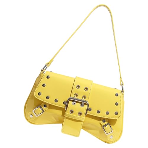 ZWTPGKRD Modische Umhängetasche für Damen, PU-Leder, Abendbörsen, trendige Achseltaschen mit Nieten-Designs für den täglichen Gebrauch, gelb, As shown in the picture (error 1-160cm) von ZWTPGKRD