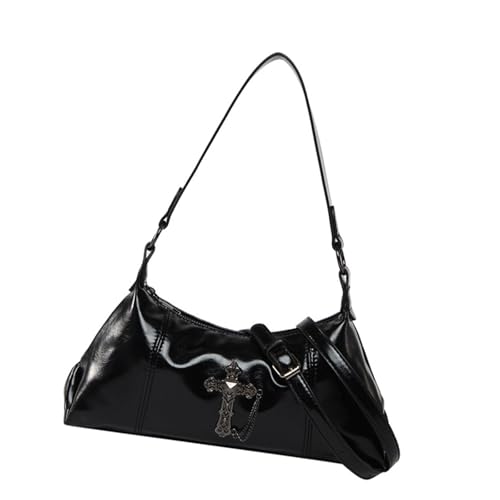 ZWTPGKRD Punk Crossbody Bag Vintage PU Leder Schultertasche Geldbörse mit Metallkette Nieten Große Kapazität Unterarmtaschen für Damen, Schwarz , As shown in the picture (error 1-1088cm) von ZWTPGKRD