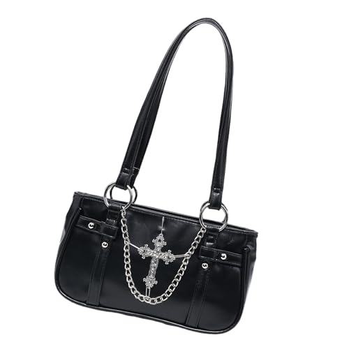 ZWTPGKRD Punk Dark Styles Legierung Kette Dekor Schultertasche Stilvolle Achsel-Geldbörse Unterarmtasche für einzigartige Mode-Statement, Schwarz , As shown in the picture (error 1-627cm) von ZWTPGKRD