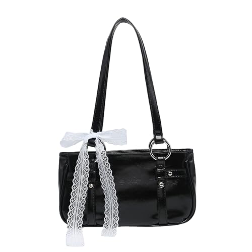 ZWTPGKRD Punk Dark Styles Legierung Kette Dekor Schultertasche Stilvolle Achsel-Geldbörse Unterarmtasche für einzigartige Mode-Statement, Schwarze Spitze, As shown in the picture (error 1-629cm) von ZWTPGKRD