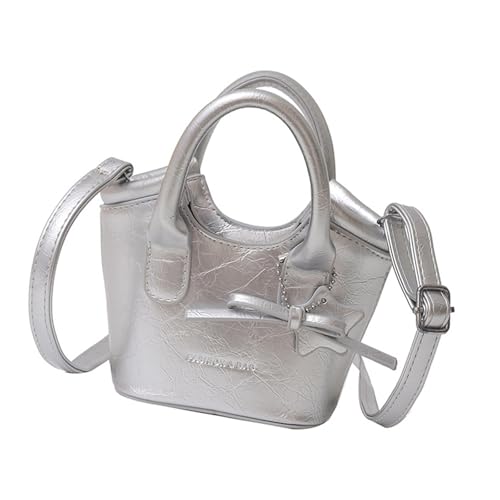 ZWTPGKRD Stilvolle Eimertasche mit verstellbarem Riemen für Damen, Schultertasche, PU-Leder, Bürohandtasche, Umhängetasche, silber, As shown in the picture (error 1-697cm) von ZWTPGKRD