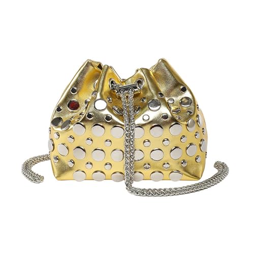 ZWTPGKRD Trendige kleine Umhängetasche mit Nieten-Design, praktischer PU-Leder-Kettenriemen für Damen 2025, gold, As shown in the picture (error 1-1282cm) von ZWTPGKRD