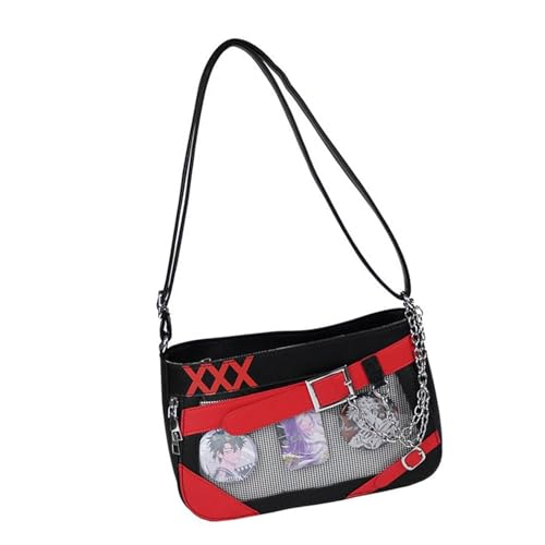 ZWTPGKRD Umhängetasche aus PU-Leder mit Abzeichen, Umhängetasche, Kuriertasche, Anime, ästhetische Umhängetasche für modische Teenager, Frauen, schwarz / rot, As shown in the picture (error 1-645cm) von ZWTPGKRD