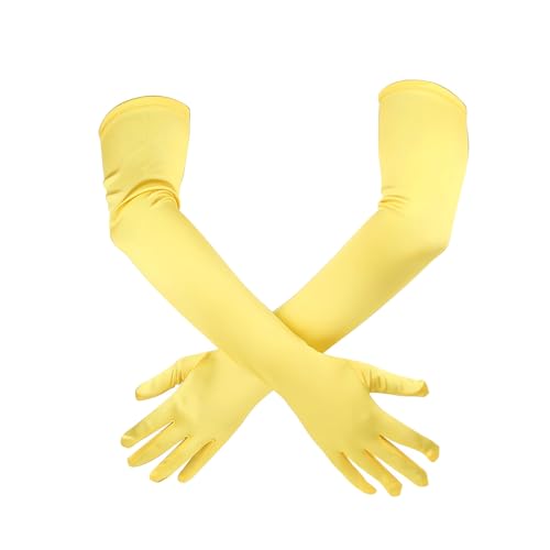 ZWWOGE 1 Paar Yellow Lange Handschuhe Damen,Gelbe Handschuhe.43cm Opernhandschuhe Dehnbare,Satin Handschuhe Lang,1920er-Jahre-Opernhandschuhe für Damen und Mädchen, Abendparty,Tanz,Show,Hochzeit von ZWWOGE