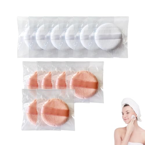 ZWWOGE 12 Stück Runde Puderquaste, Makeup Quasten Baumwolle Puderquaste Runde Velours Gesicht Schwämmchen Make up Werkzeug für Loses Puder Gepresstes Pulver Fixierpulver Rouge Kissen Applikator-Beige von ZWWOGE