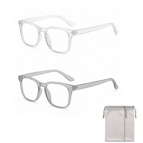ZWWOGE 2 Stück Durchsichtige Fake Brille mit Blaulichtfilter Transparent,Transparent-Braun Blaulichtbrille,Superleichte Augenbelastung Reduzierung,blaulichtfilter brille herren von ZWWOGE