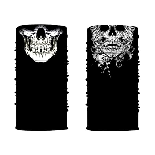 ZWWOGE 2 Stück Totenkopf Multifunktionstuch, Motorrad Halstuch Herren, Skull Bandanas Elastisch Sonnenschutz Loop Schal Neckwarmer für Motorrad Fahrrad Ski Halloween von ZWWOGE