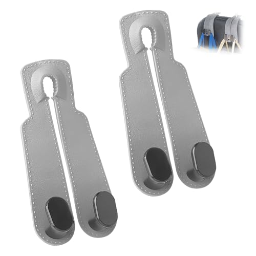 ZWWOGE 2 stücke Auto Lagerung Haken, Autositz Doppelhaken für Kopfstütze, Leder Rückenlehnenhaken, Rücksitzhaken für Handtaschen und Geldbörsen, Praktisches Auto Gadgets Innenraum (Grau) von ZWWOGE