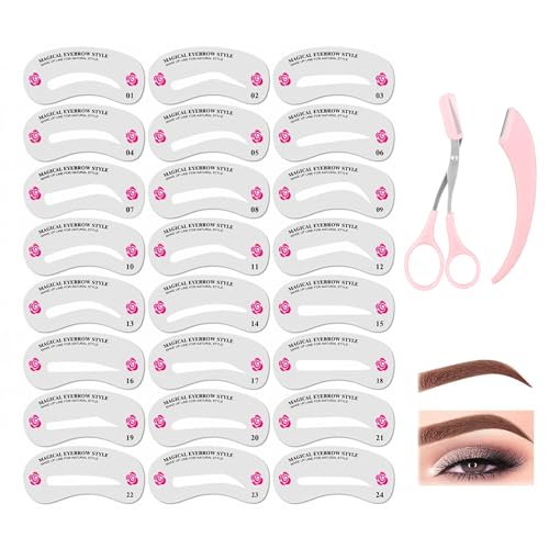 ZWWOGE 24 Stück Augenbrauen Schablone Stempel Set,eyeliner schablone,Mit zwei Augenbrauenformern Augenbrauenstempel Set Multi-Brauen Formen und Formen für faule Menschen zu zeichnen Augenbrauen von ZWWOGE