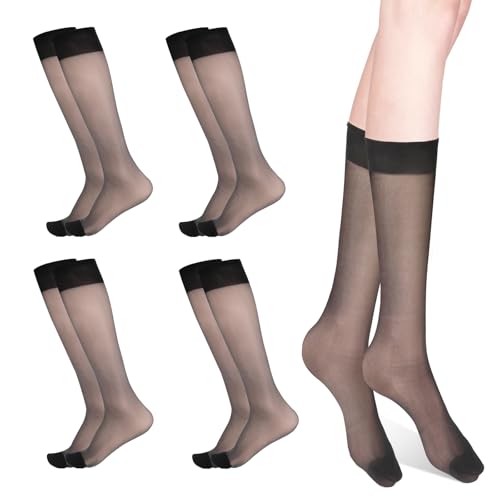 ZWWOGE 4 Paar Kniestrümpfe Damen Nylonstrümpfe Stützkniestrümpfe Damen,Nylon Socken Transparent Schwarz Reißfest Druckfreier Komfortbund Feinstrümpfe Damen,Seidenstrümpfe Damen von ZWWOGE