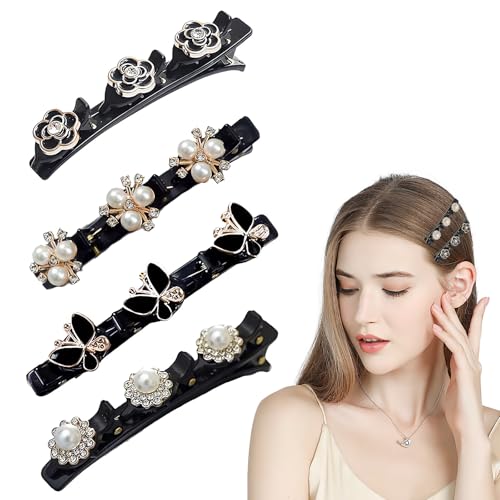 ZWWOGE 4 Stück haarreifen damen, 2025 Neue Haarspangen Blumen, Kristall Haarschmuck Damen, haarclips,Geflochtene Haarspange Mädchen, Kreieren sie eine Vielzahl Stilvoller Frisuren von ZWWOGE