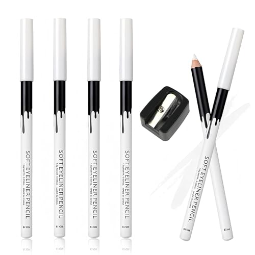 ZWWOGE 6 Stück Wasserdichter cremiger Eyeliner Weiß Präziser Strich oder rauchiger Effekt Dichte,cremige Textur,leicht aufzutragen Intensive,und wasserfeste Farbe,mit einem Bleistiftspitzer von ZWWOGE