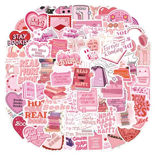 ZWWOGE Aesthetic Bookish Sticker Set 120 Stück, Sticker Aesthetic, Aufkleber für Laptop Journal Kindle Koffer MacBook Motorrad Helm Scrapbook, Rosa Kawaii Lesen Sticker für Mädchen und Frauen von ZWWOGE