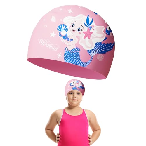 ZWWOGE Badekappe Kinder 6-14,Schwimmkappe für Kinder 6-14 Jahre Silikon & Wasserdicht,badekappe mädchen von ZWWOGE