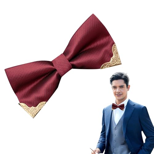 ZWWOGE Herren Fliege - Rote Fliege mit Goldenem Muster, Metallblech, Vorgebunden, Hochzeit, Anzug, Herren von ZWWOGE