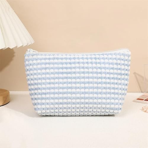 ZWWOGE Kosmetiktaschen für Frauen Kleine Make up Tasche Cord Schminktasche Reise Kosmetiktaschen mit Metall Reißverschluss Make up Tasche für Reisen (blau/weiß) von ZWWOGE