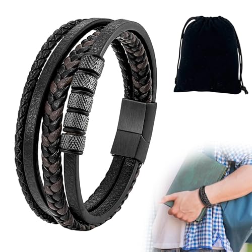 ZWWOGE Männer Armband Herren Armband Herren Geschenk für Männer - Lerderarmband Leder Männer Armband schwarz Armreif - geflochten Echtleder Breites Wickelarmband mit Magnet Verschluss von ZWWOGE