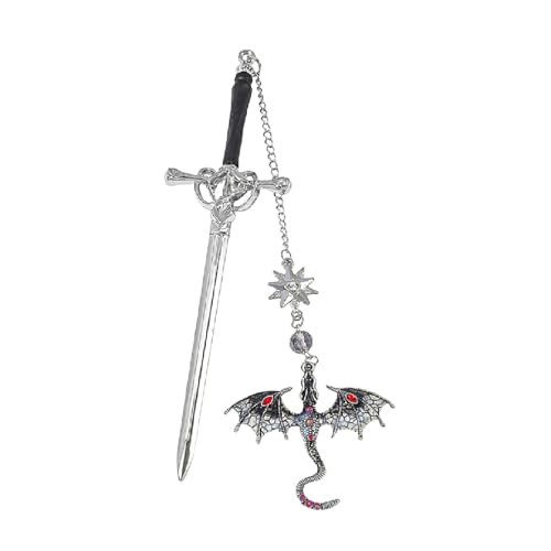 ZWWOGE Metall Schwert drachen Lesezeichen, Schwert Bookmark mit Kristall Anhänger, Vintage-Stil, Silber Metall Charme Fantasy Drachen Lesezeichen Einzigartiges Geschenk für Frauen Männer Bücherwurm von ZWWOGE