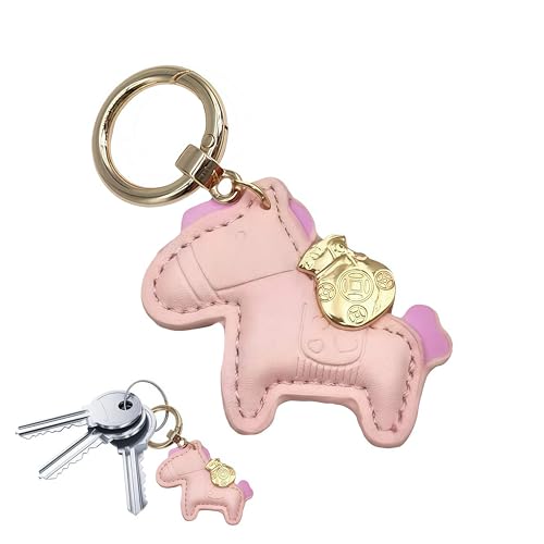 ZWWOGE Schlüsselanhänger Pony, Süße kleiner Pferdeanhänger Leder Glücksbringer Pony Keychain Geschenke für Lieblingsmensch Frauen Männer Kinder Geburtstag Schlüsselring von ZWWOGE