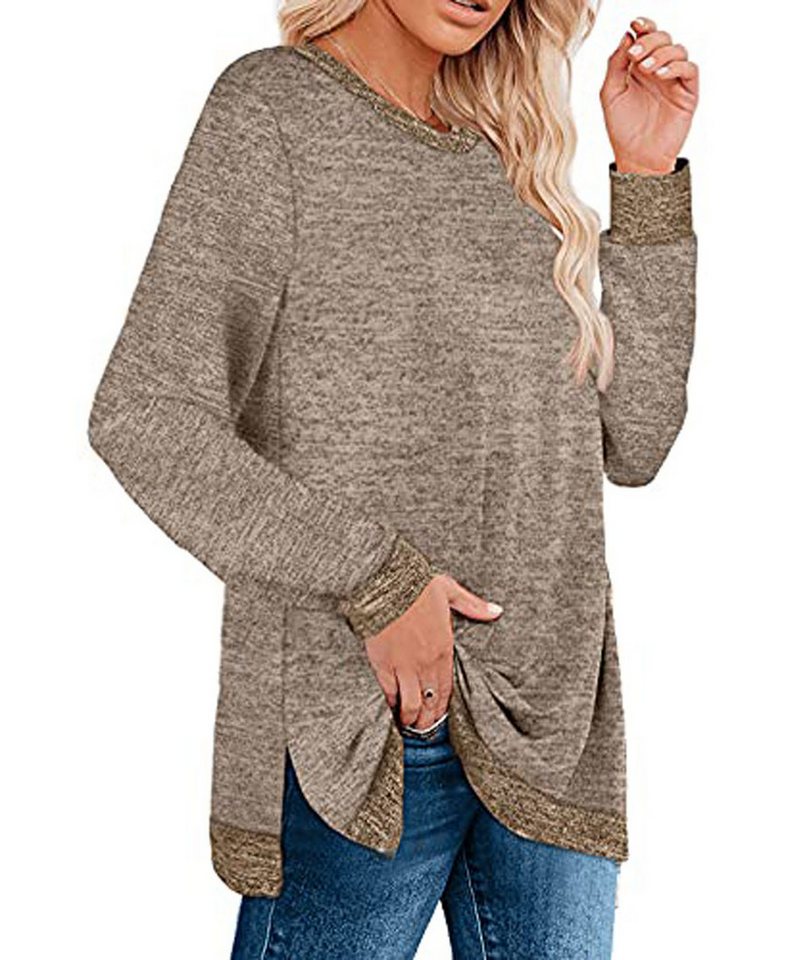 ZWY Trachtenbluse Langarm-Sweatshirts für Damen, Pullover mit Rundhalsausschnitt von ZWY