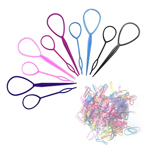 Styling-Zopf mit 100 kleinen Gummibändern, Pferdeschwanz, französischer Zopfring, Haar-Werkzeug, modisches Zopfzubehör für Damen, Mädchen, 10 Stück von ZWZNBL